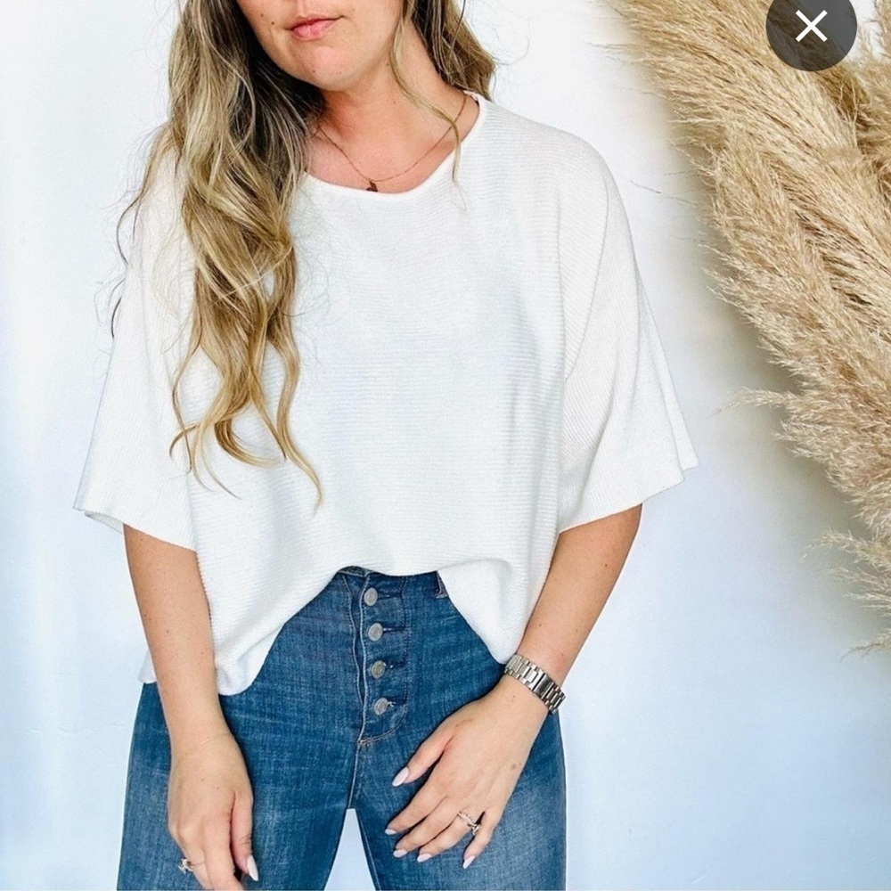 Fate Off White Elbow Sleeve Sweater. Drop Shoulder Oversized NWT Sz L Fits XL